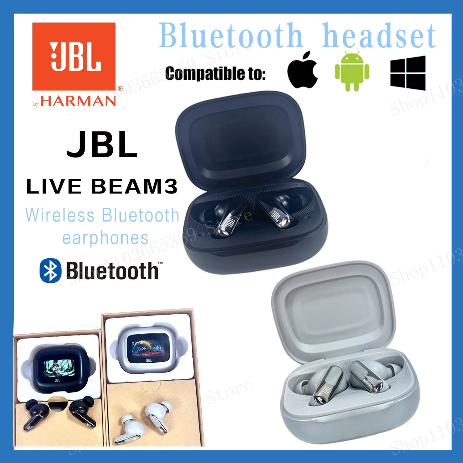 JBL Live Beam 3 - Auriculares Inalámbricos con Cancelación de Ruido y 6 Micrófonos IP55