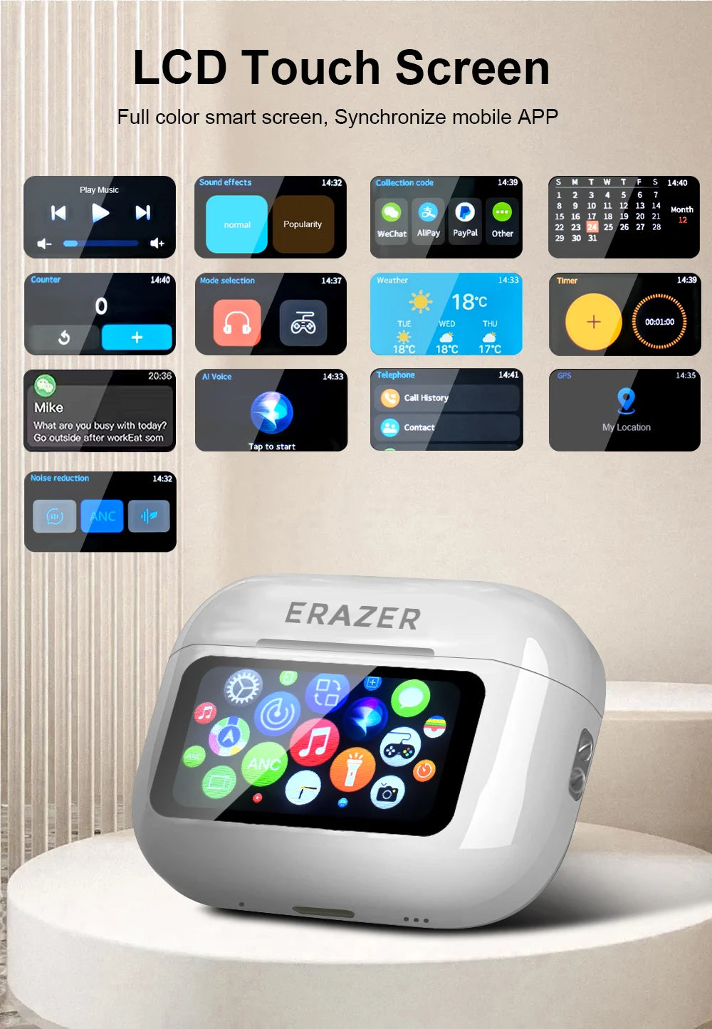 Auriculares Lenovo ERAZER Airs Pro Bluetooth - Pantalla Táctil y ANC