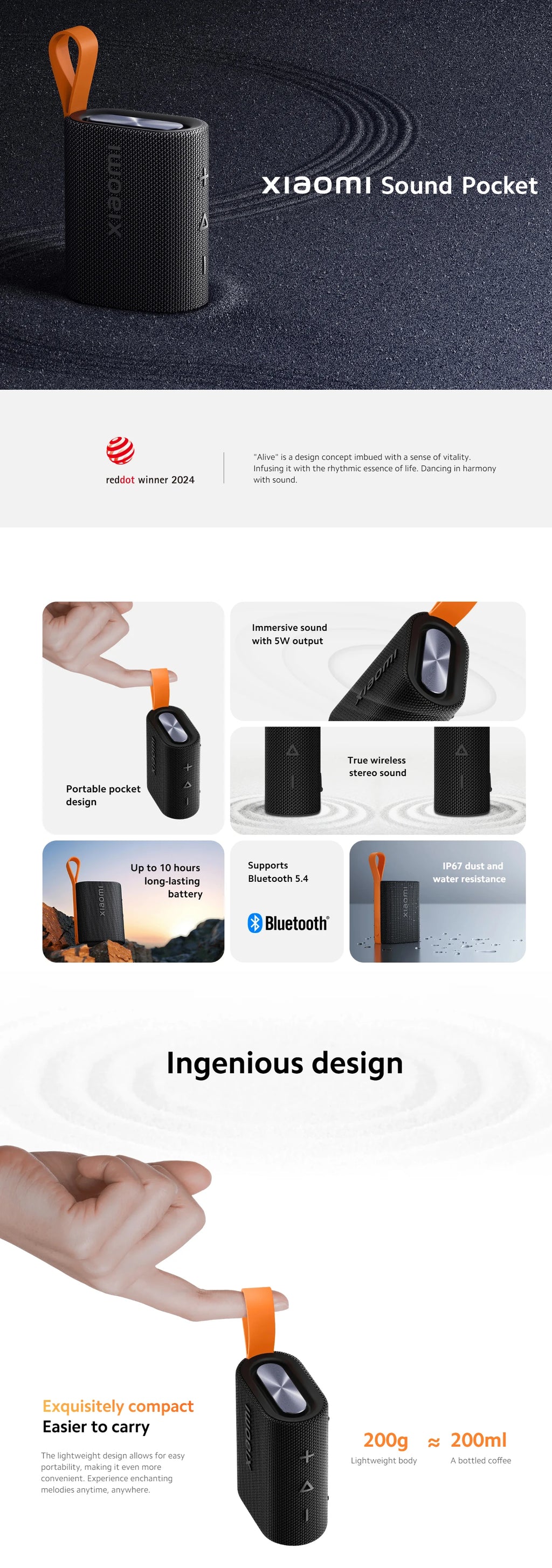 Altavoz Portátil Xiaomi Sound Pocket Bluetooth 5.4 - IP67, 10h Batería, TWS