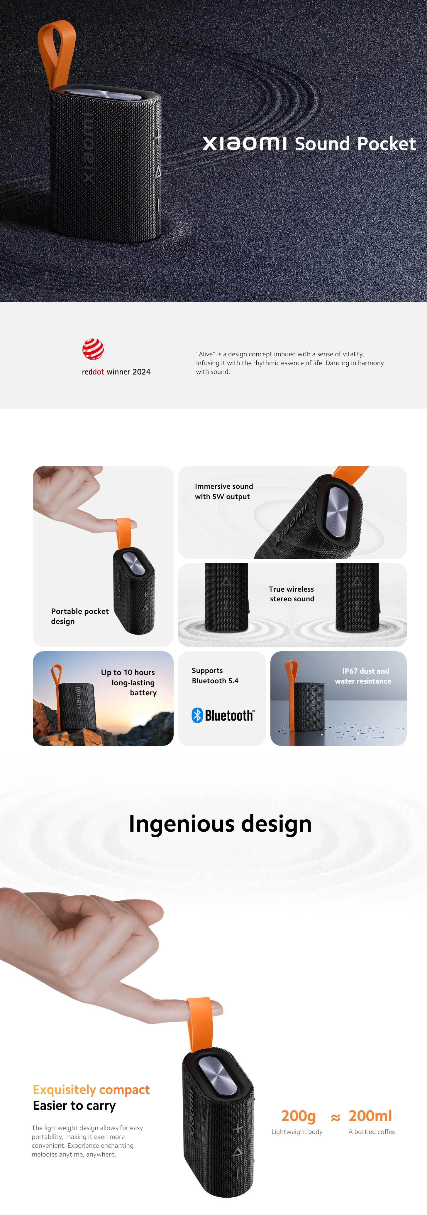 Altavoz Portátil Xiaomi Sound Pocket Bluetooth 5.4 - IP67, 10h Batería, TWS