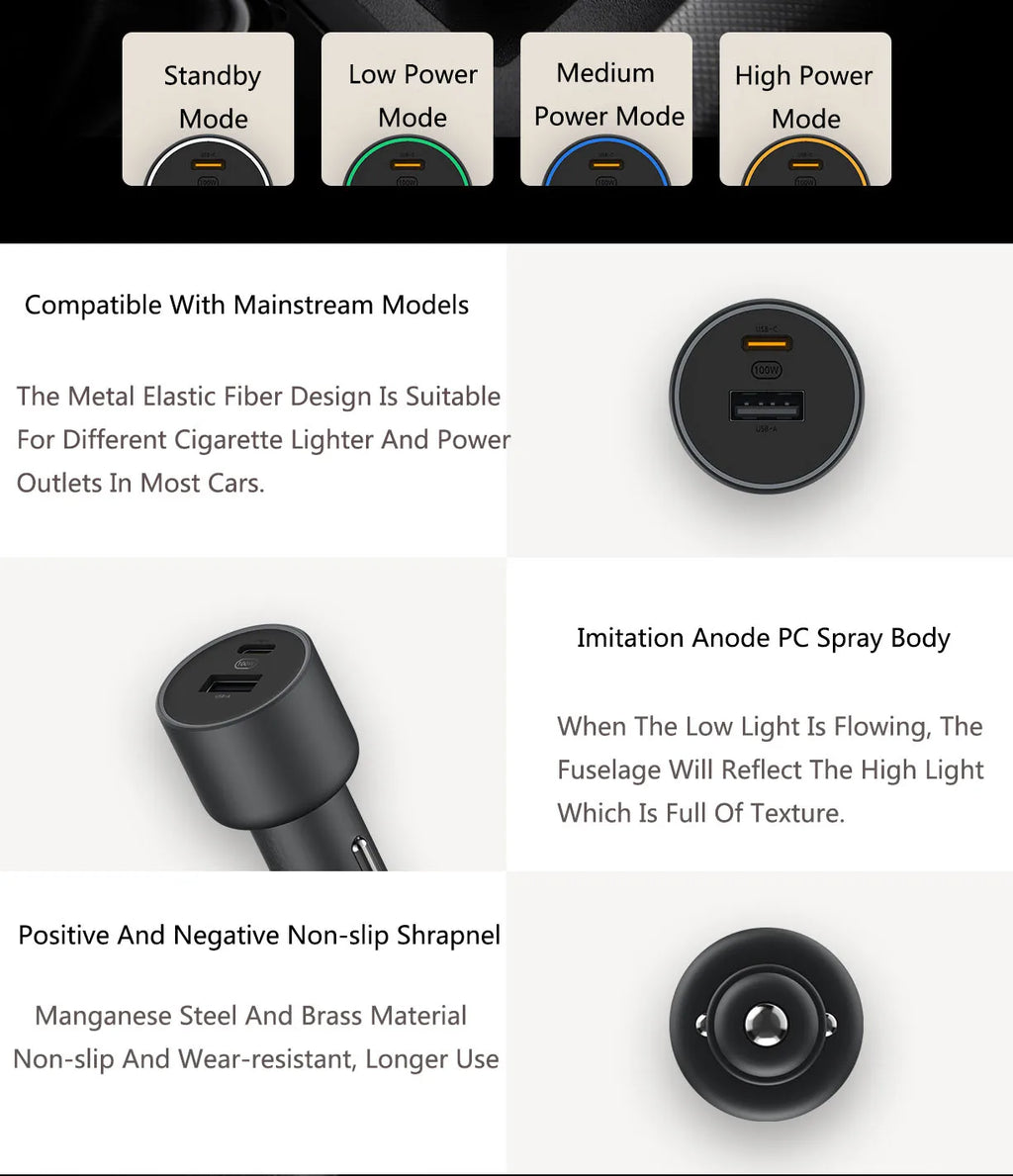 Cargador Xiaomi Original para Coche 100W - Doble USB-A/USB-C Carga Rápida